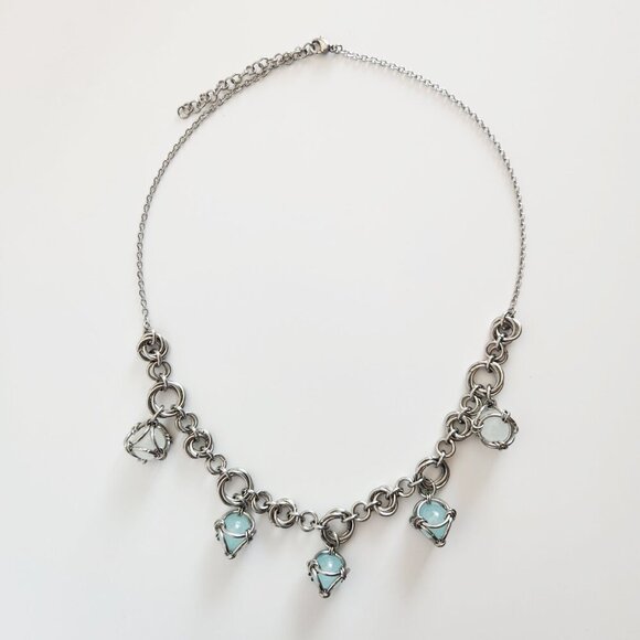 Vintage blue pearls and silver chunky statement necklace with a silver chain - Picture 5 of 8